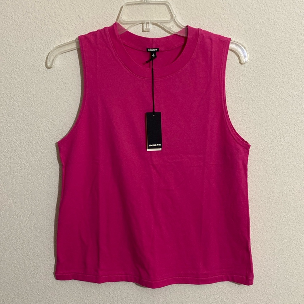 MONROW Sleeveless Crewneck T-Shirt PINK Women's Size S